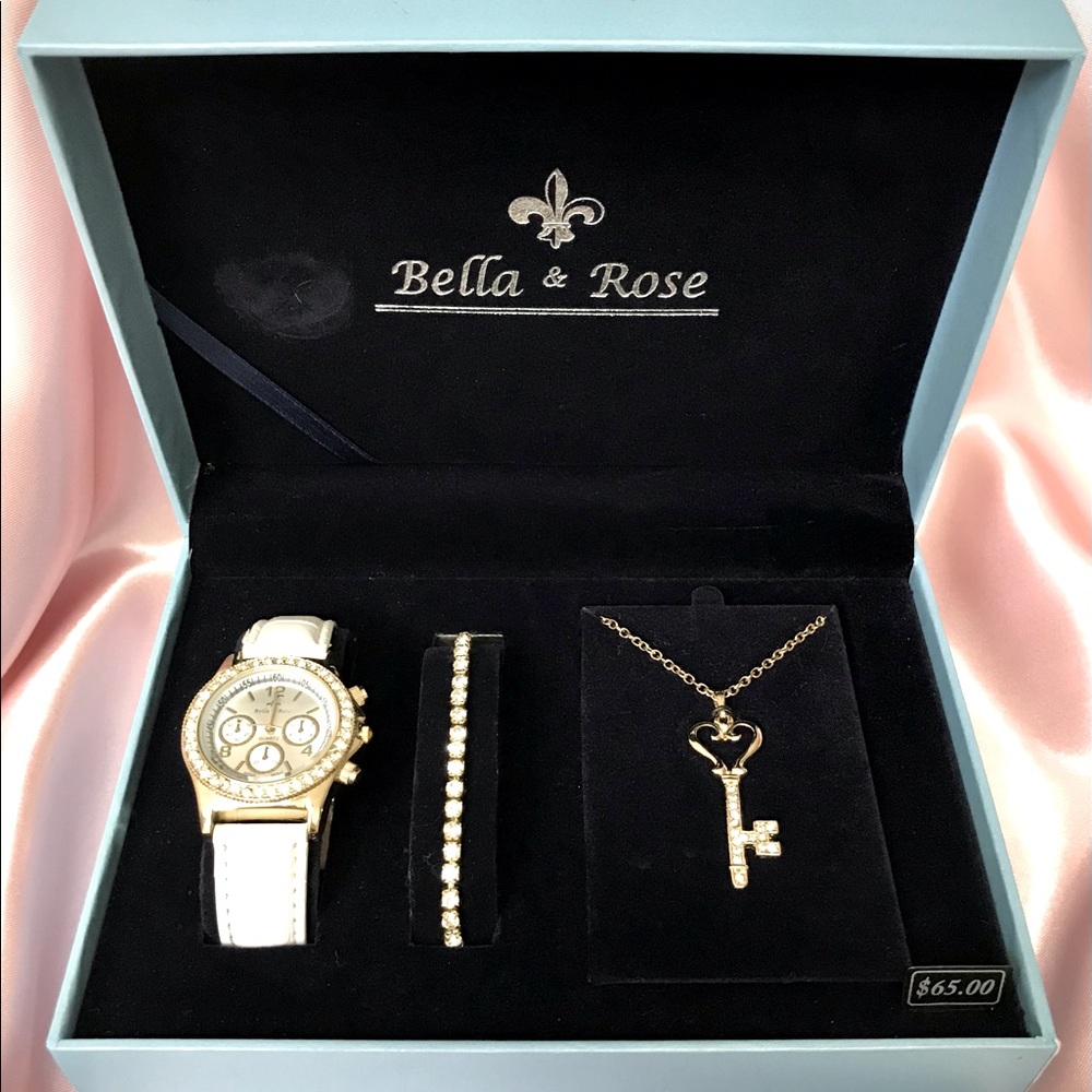 Bella & Rose Gold and White Watch, with Bracelet, and Necklace Box Set. NWT